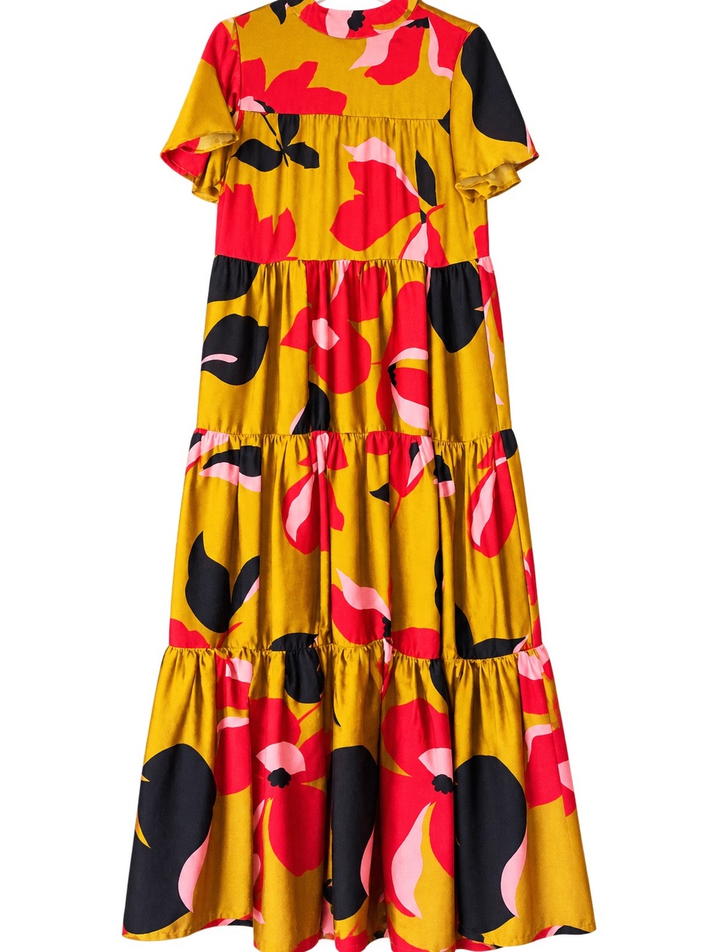 Floral Tiered Maxi Dress in Mustard and Red